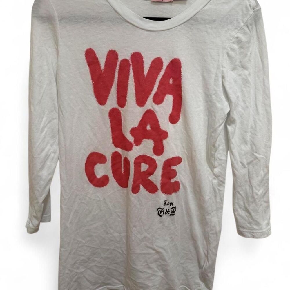 Juicy Couture Women's Vintage Y2K White & Pink Sparkle VIVA LA CURE Shirt